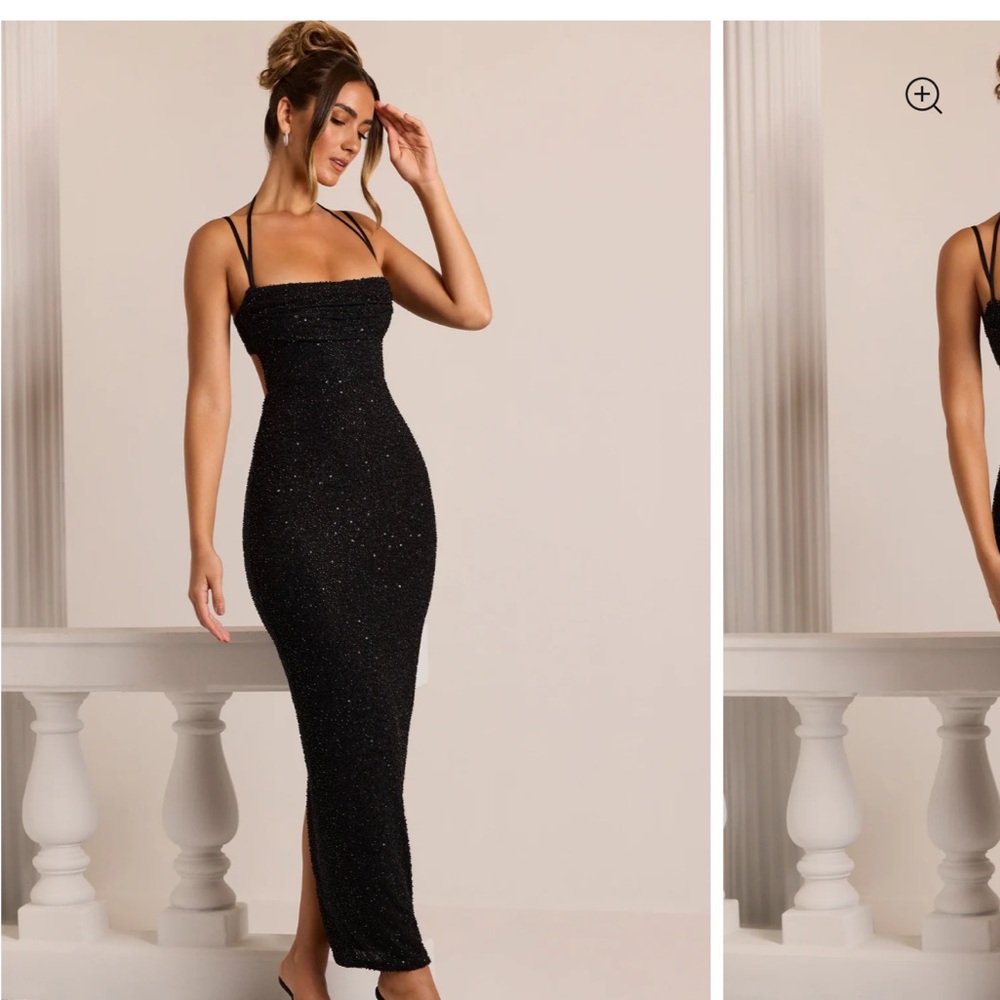 OH POLLY MONTE CARLO DRESS
Embellished Strapless Cowl Neck Maxi Dress in Black